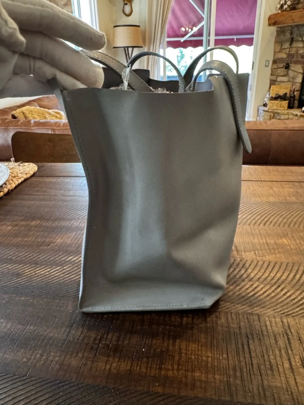 Furla gray Italian leather tote bag gold hardware - Picture 4 of 17